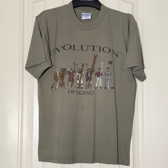 VINTAGE T-SHIRT “EVOLUTION SKIING” 100% COTTON - Picture 1 of 6